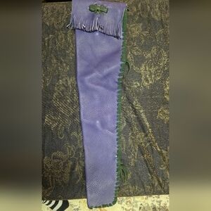 Handmade Purple Leather Flute Bag with Green Accents